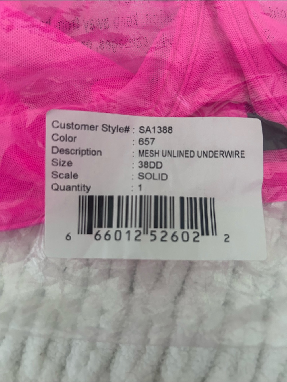 Hot Pink Mesh Unlined Underwire Bra - Size 38DD NWT IN wrapper